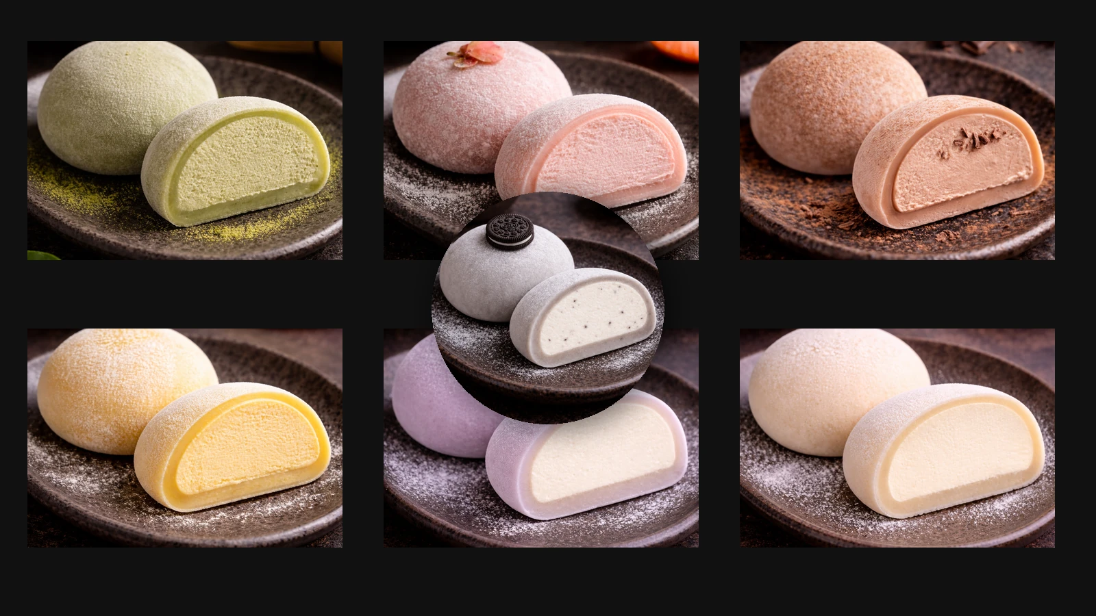 Composicion visual de varios sabores de mochi Kavori